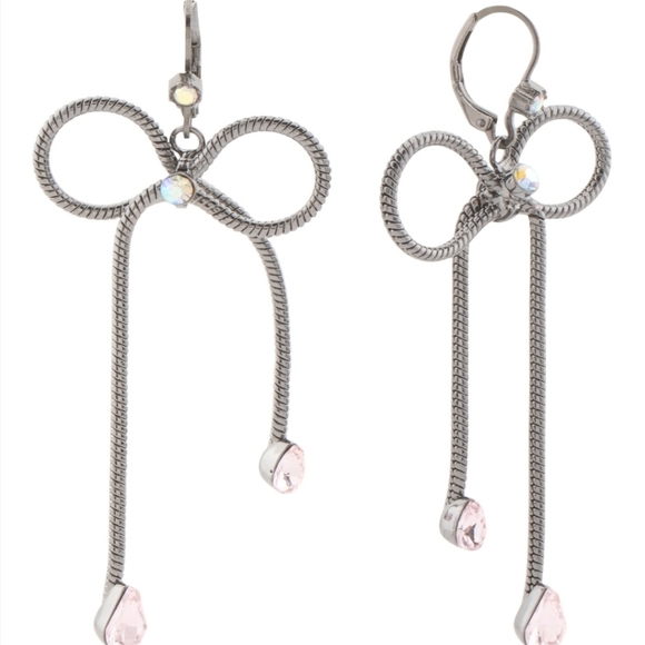 Betsey Johnson Bow Drop Pink Stone Earrings New - Picture 3 of 6
